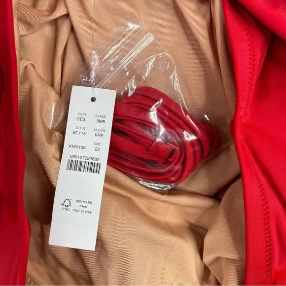 J. Crew Ruched Bandeau One-Piece Swimsuit Women’s 22 Red Strapless Full Coverage - Picture 9 of 10